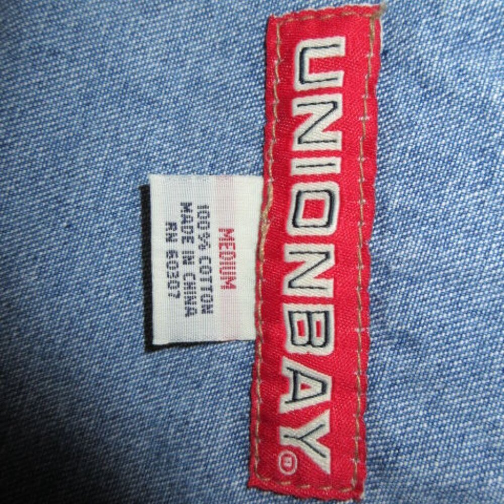 Vtg Unionbay Y2K 90s Denim Overalls M Shortalls Baggy Carpenter Grunge Western - Picture 6 of 10